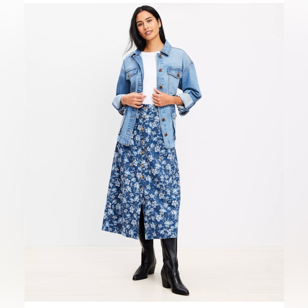 NWT LOFT Floral Midi Skirt with Pockets